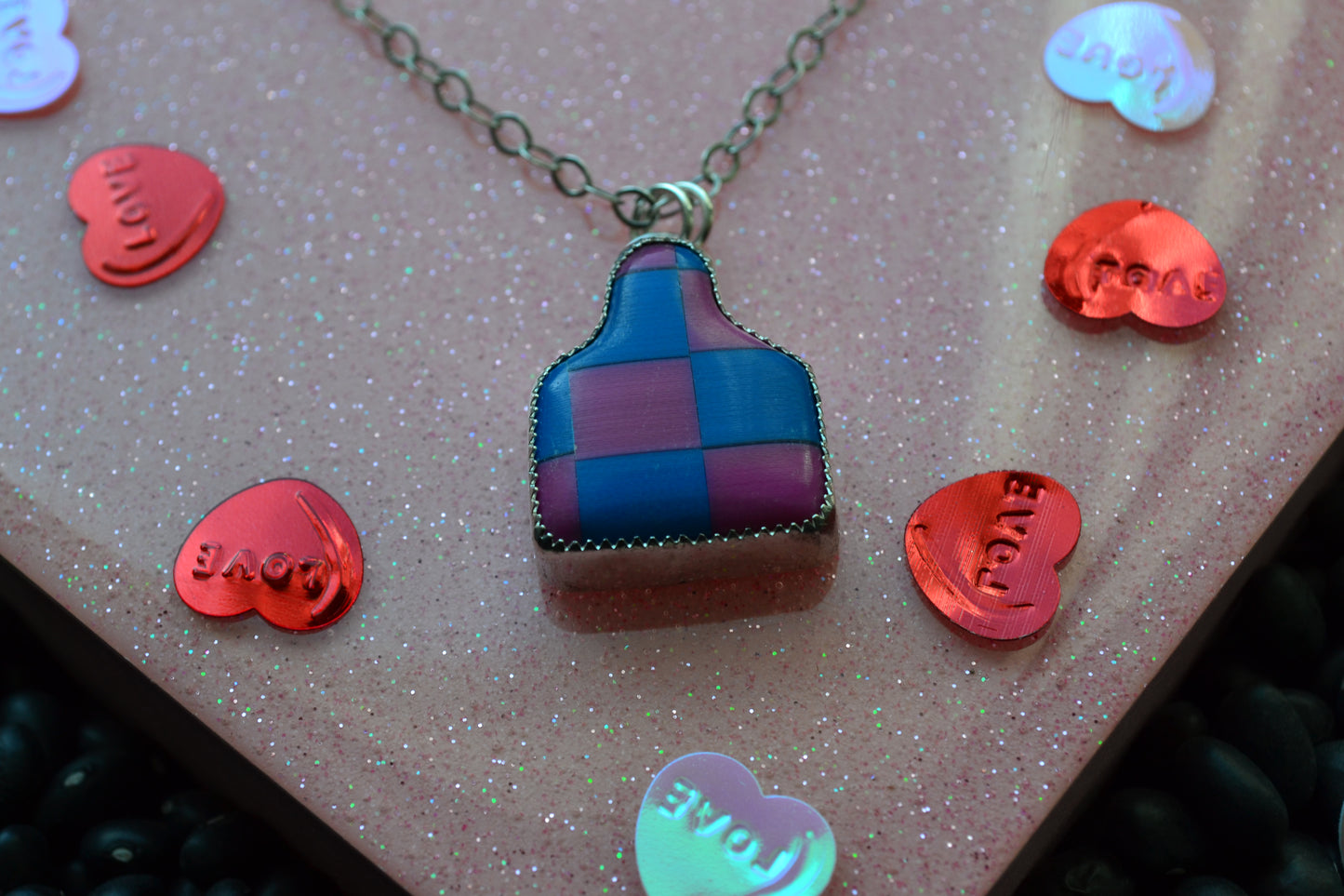 CHECKERED COWTAG PENDANT