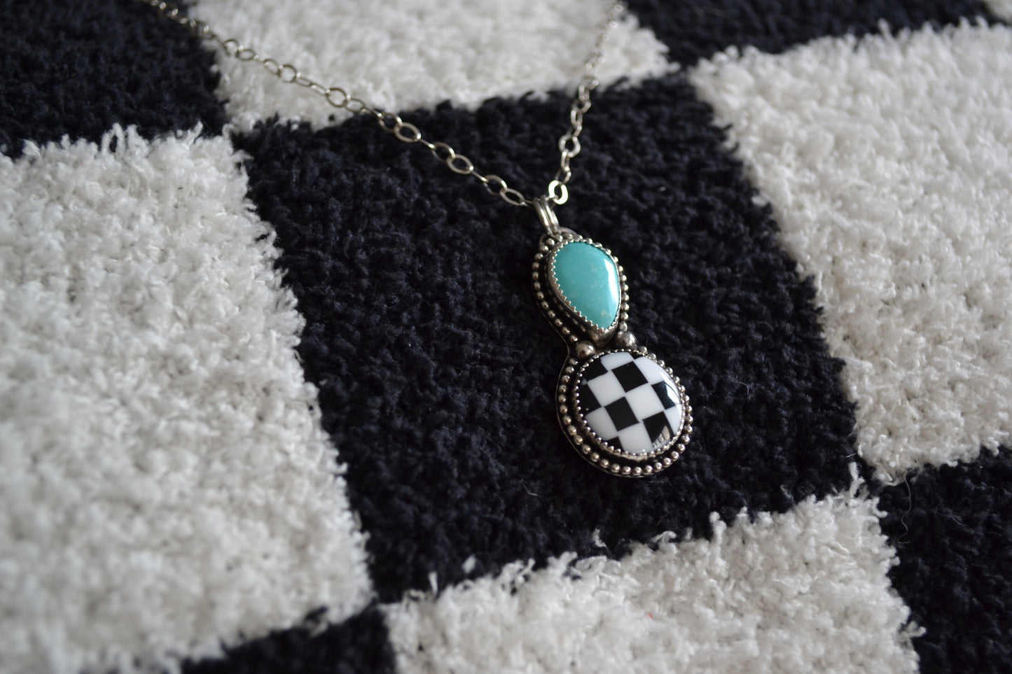 TURQUOISE CHECKERED PENDANT (Made to order)