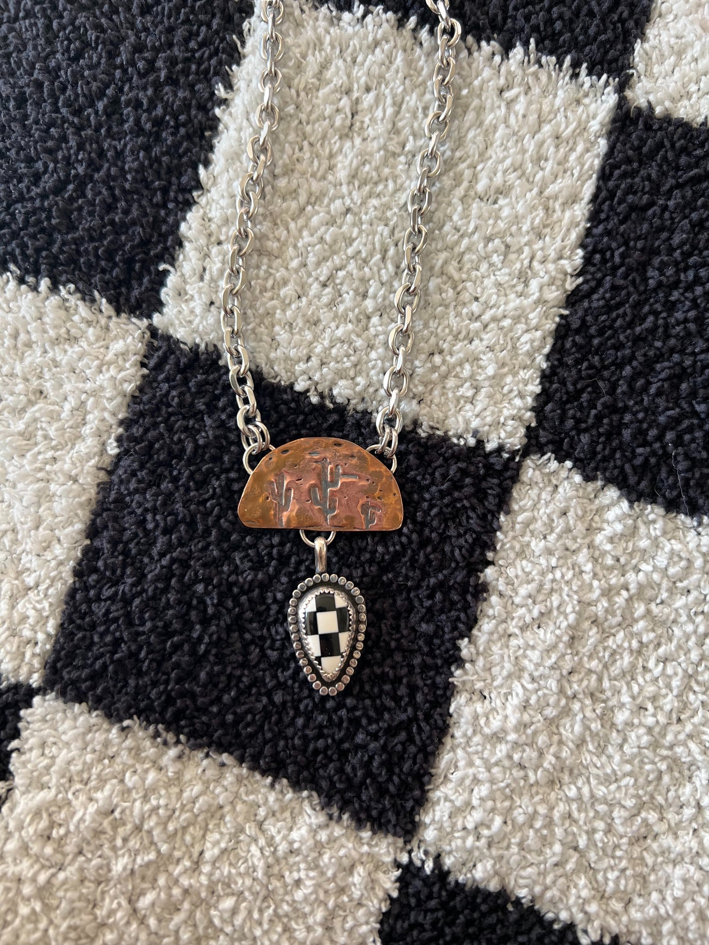 Copper Cactus & Checkered Pendant