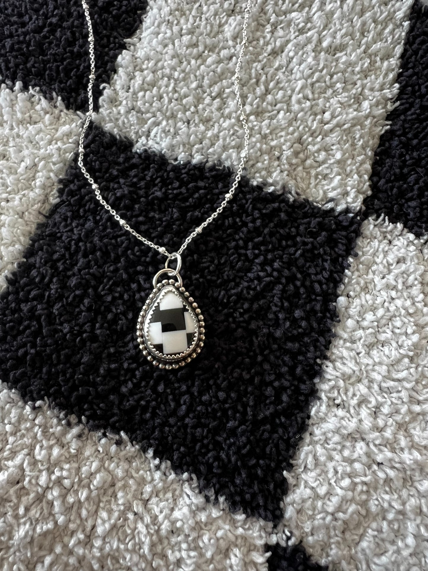 Black & White Checkered Teardrop Pendant