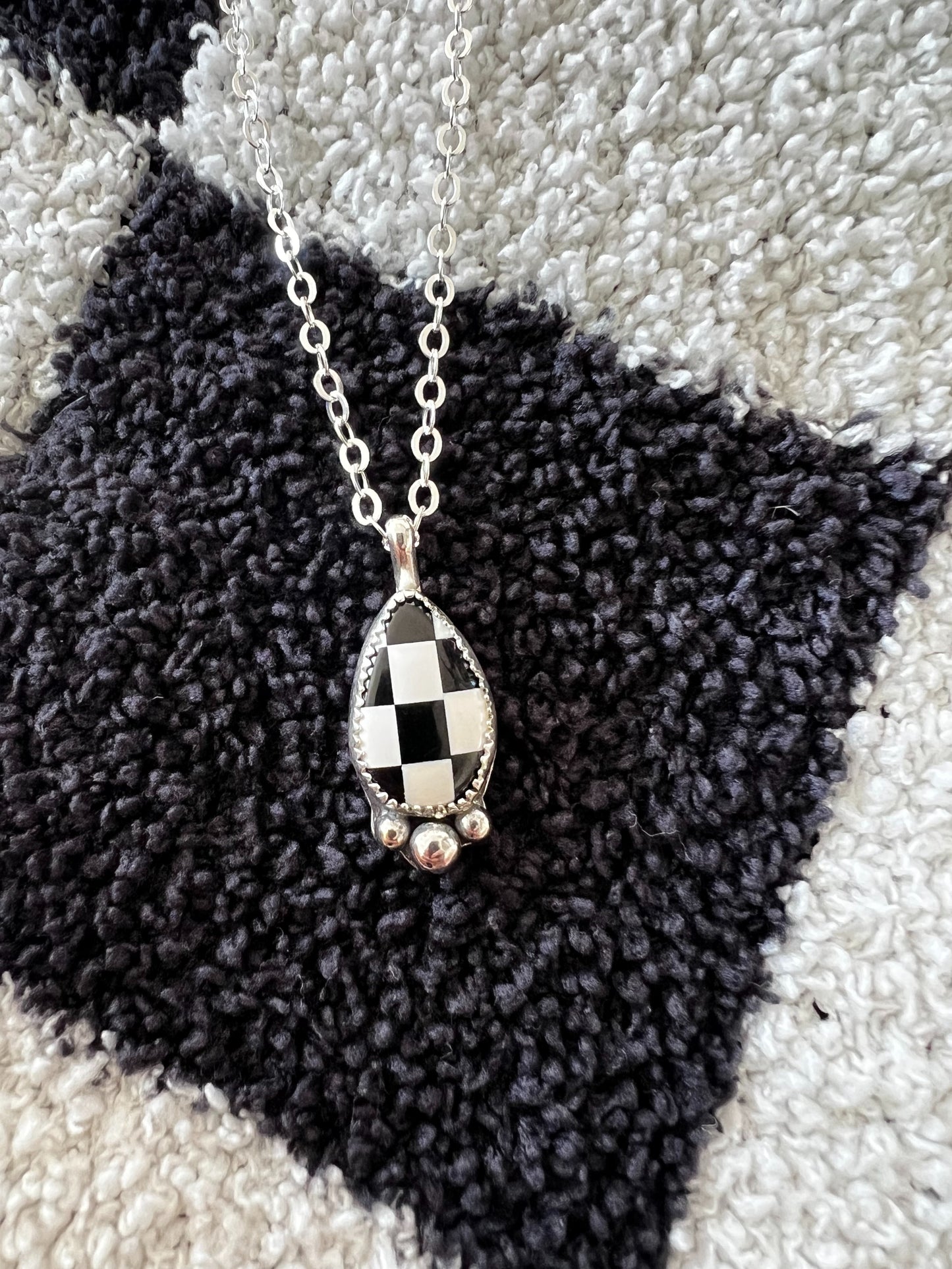 Black & White Checkered Teardrop Bubble Pendant