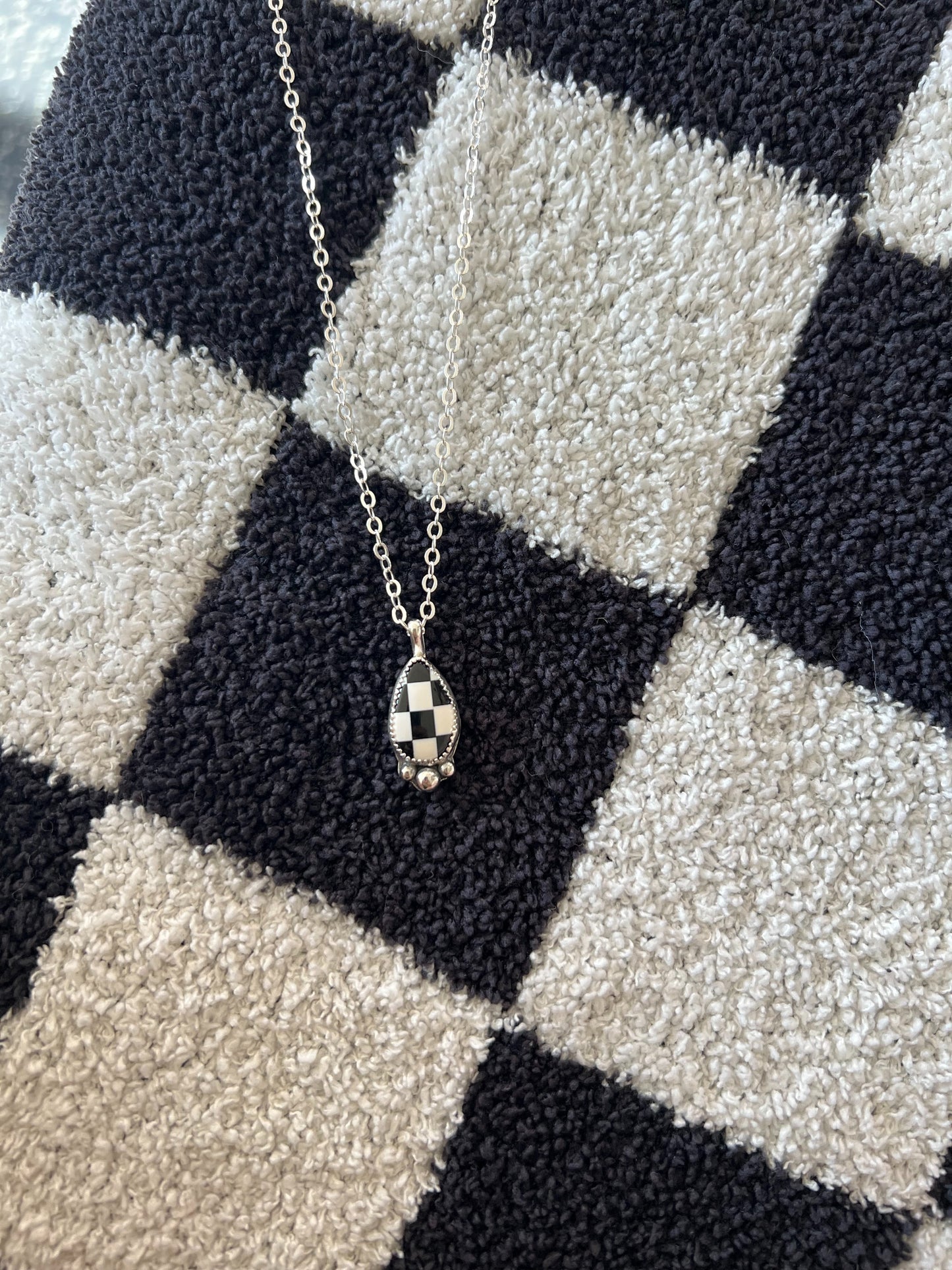 Black & White Checkered Teardrop Bubble Pendant