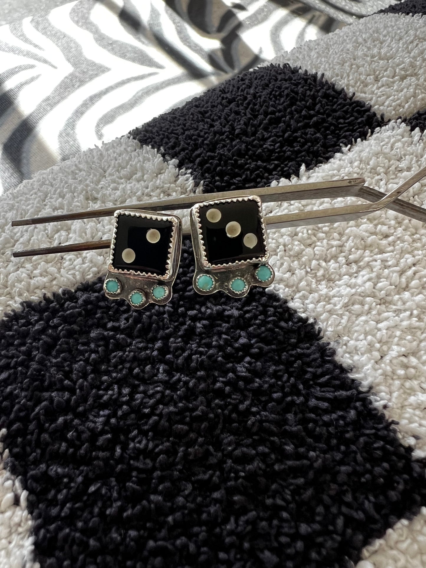 Jet Dice X Kingman Turquoise Studs