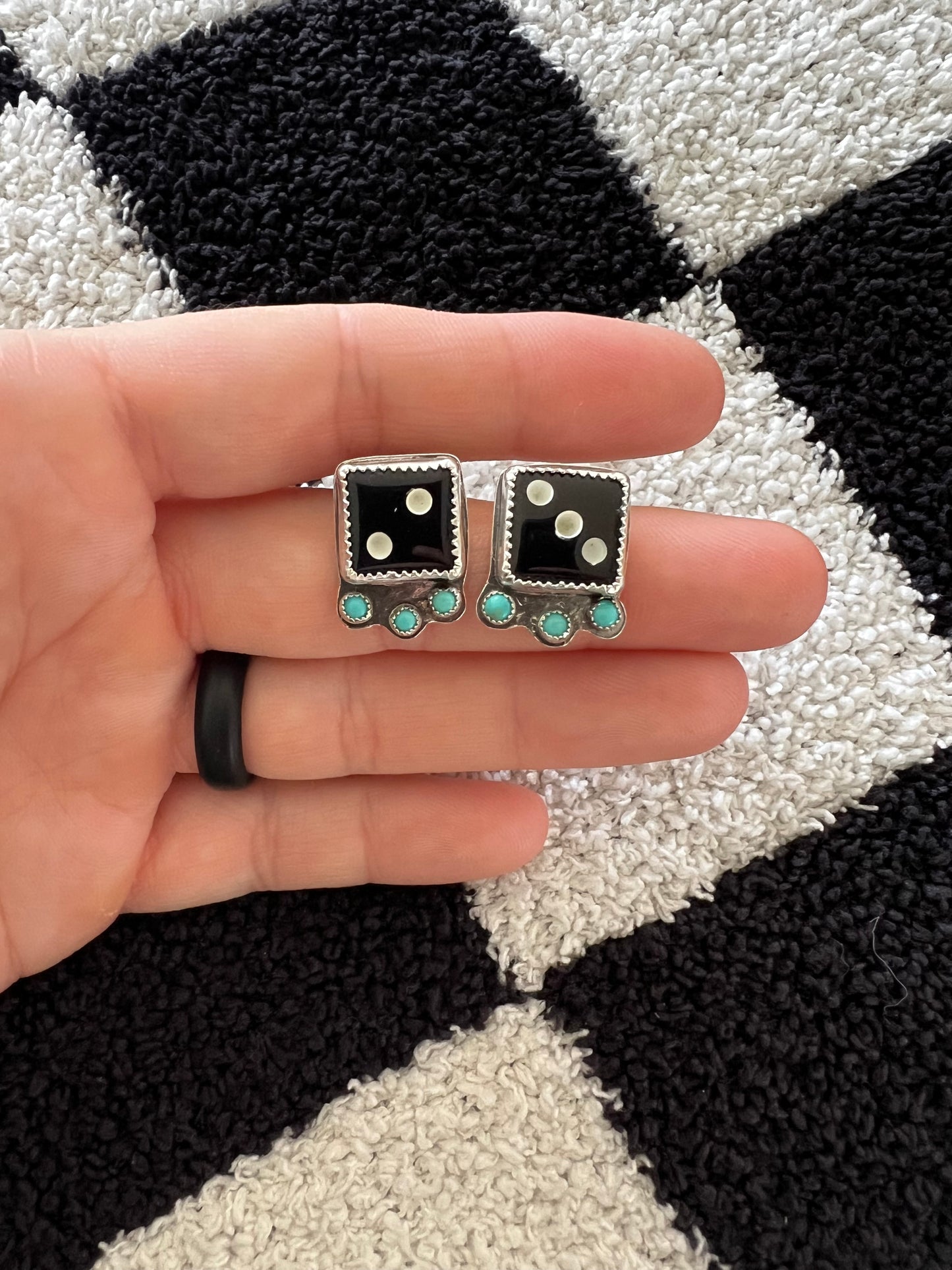 Jet Dice X Kingman Turquoise Studs