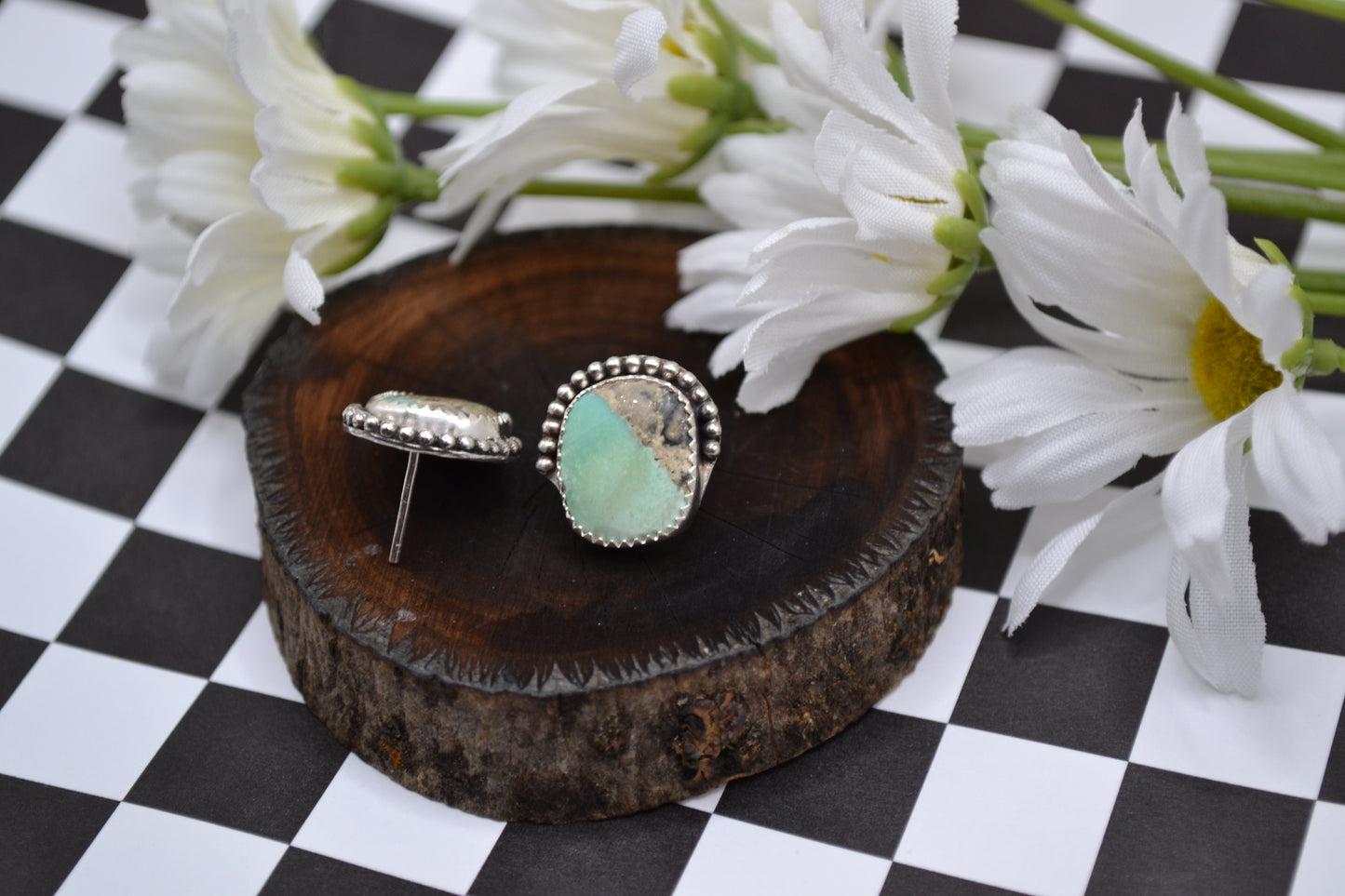 HALF HALO BEADED TURQUOISE STUDS