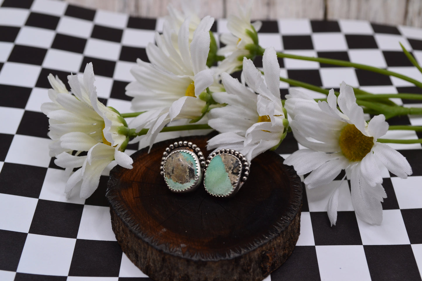 HALF HALO BEADED TURQUOISE STUDS