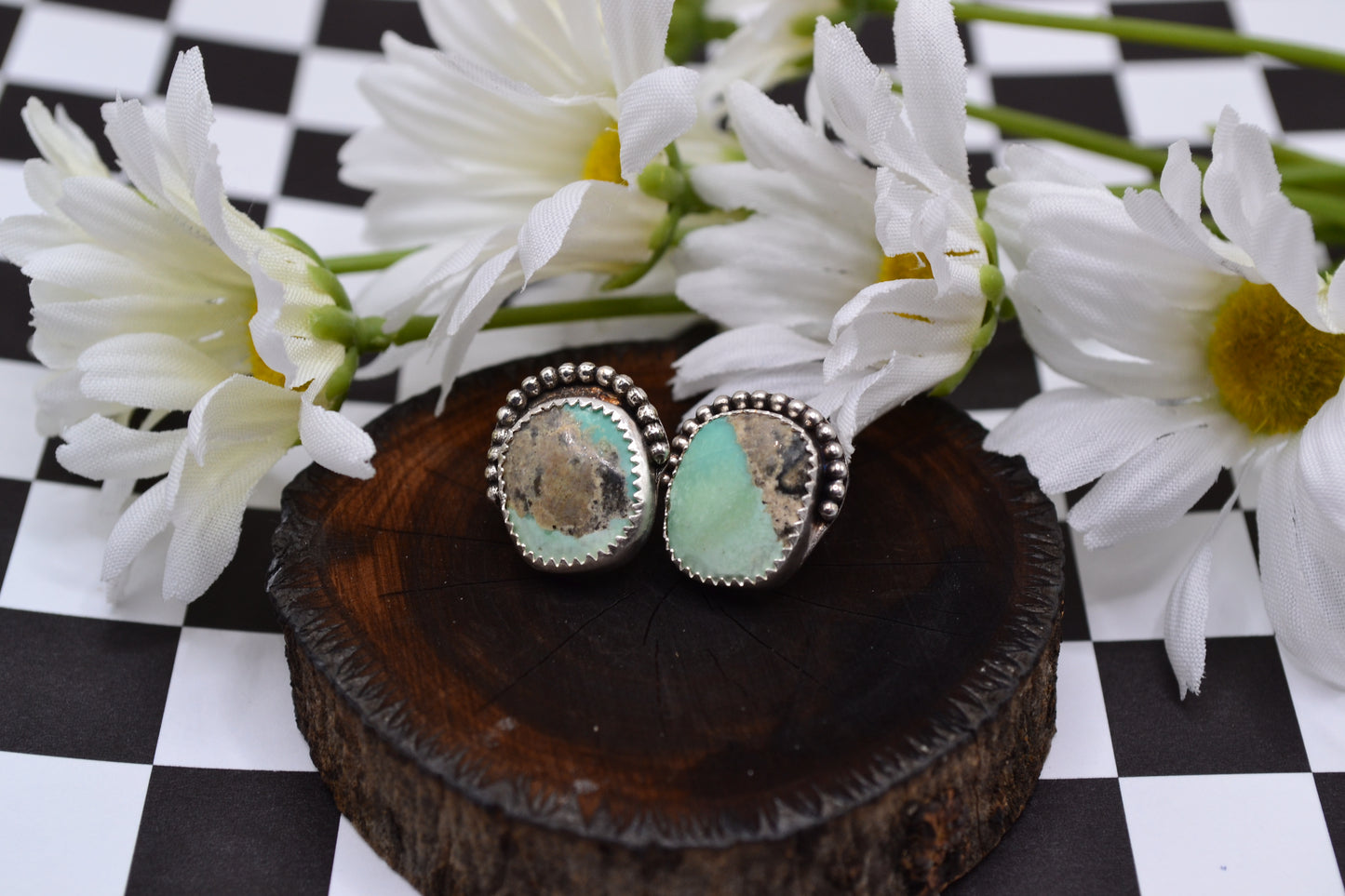 HALF HALO BEADED TURQUOISE STUDS