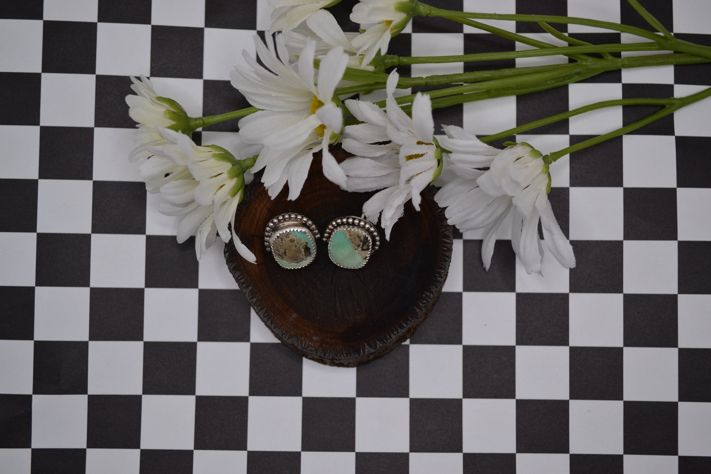 HALF HALO BEADED TURQUOISE STUDS