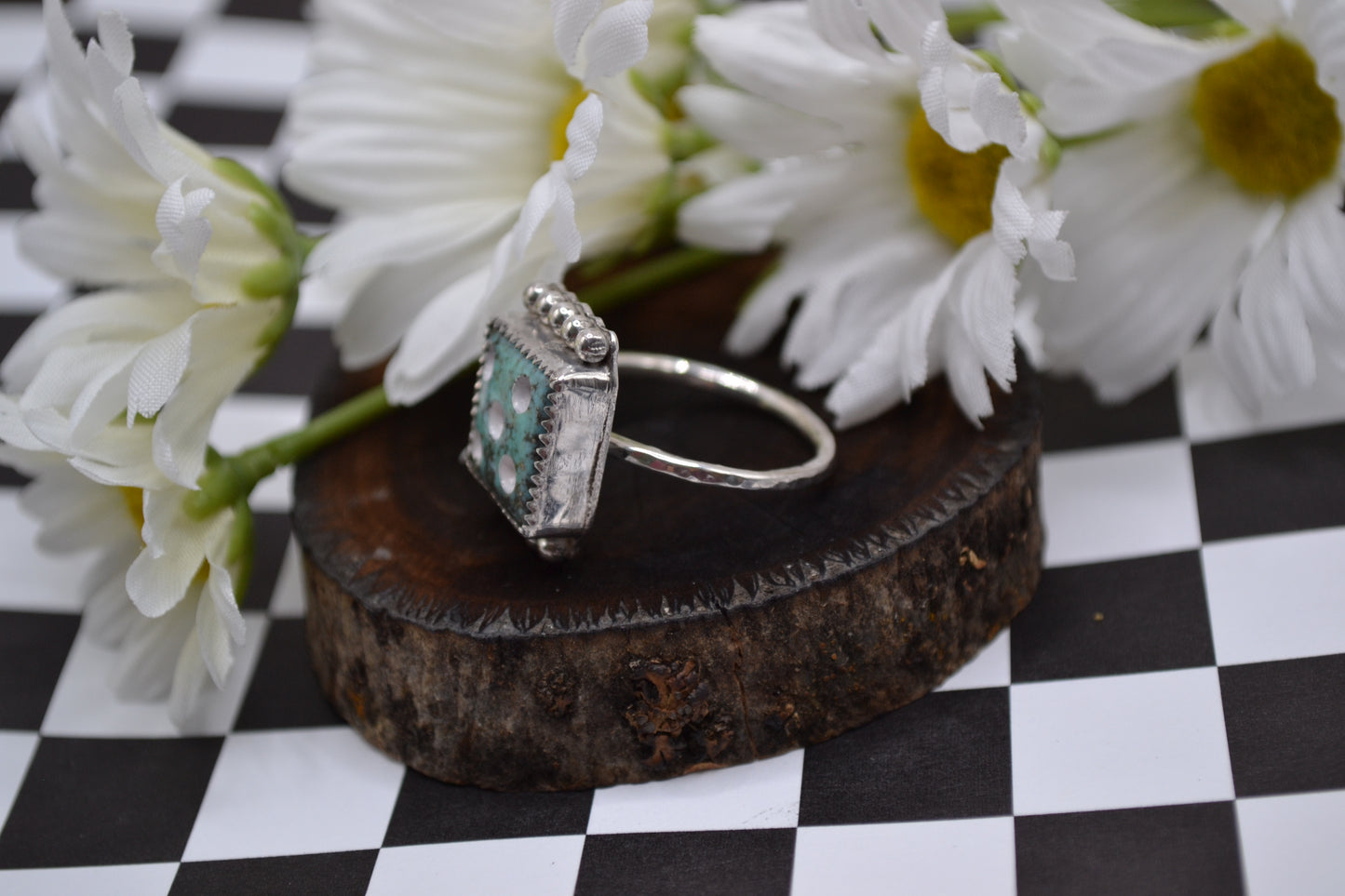 SIZE 8 1/2 - BEADED TURQUOISE DICE RING