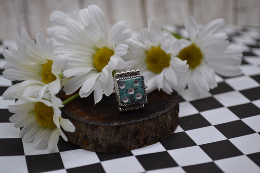 SIZE 8 1/2 - BEADED TURQUOISE DICE RING