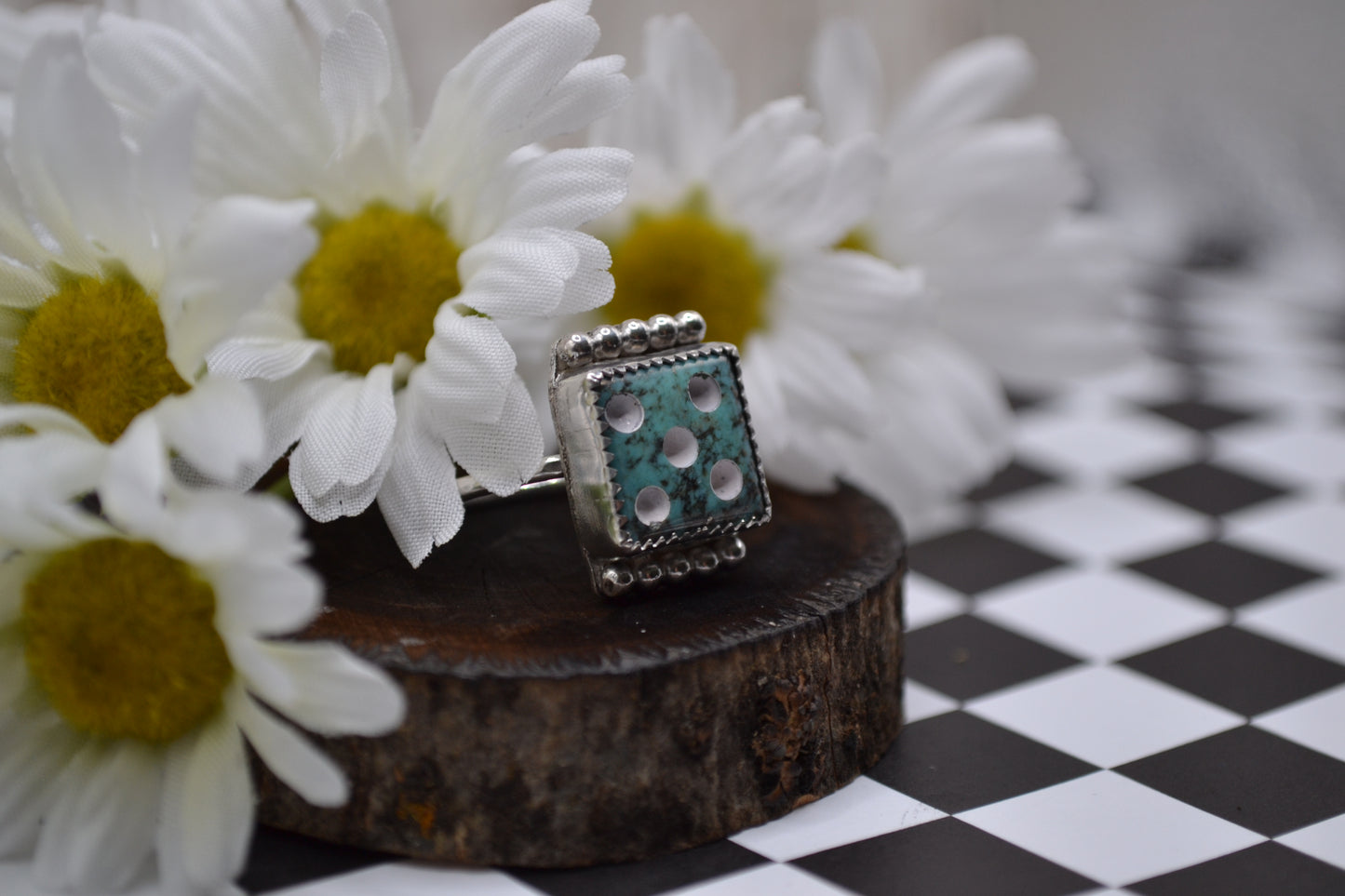 SIZE 8 1/2 - BEADED TURQUOISE DICE RING