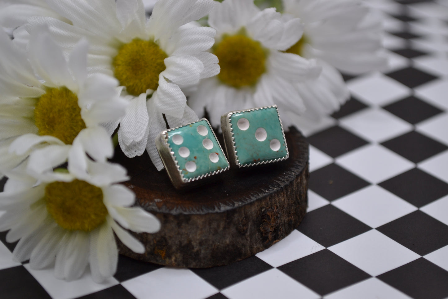 TURQUOISE DICE STUDS