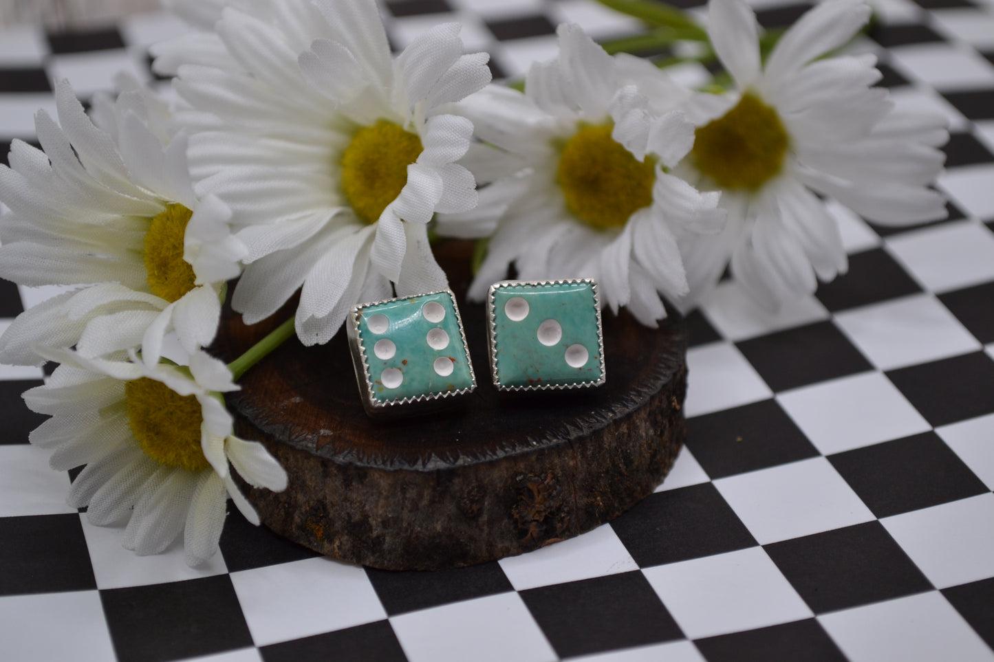 TURQUOISE DICE STUDS