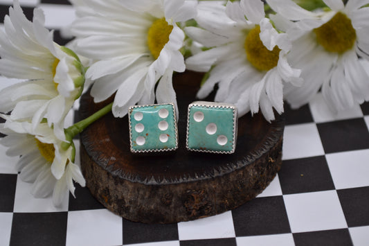 TURQUOISE DICE STUDS