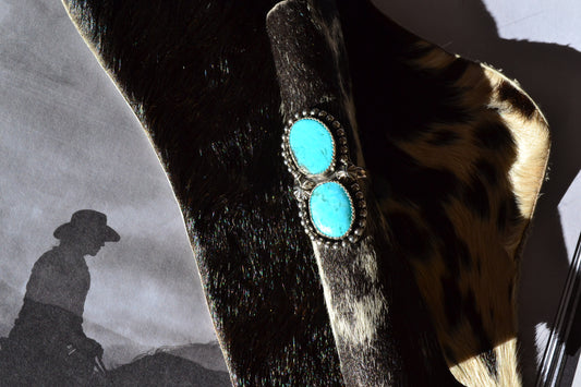 KINGMAN TURQUOISE DOUBLE ROUND RING SIZE 8