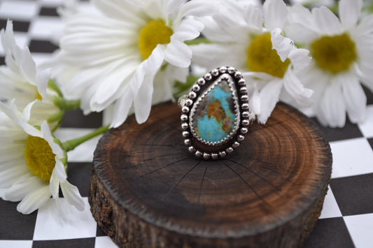 BEADED TEARDROP TURQUOISE RING SIZE 6