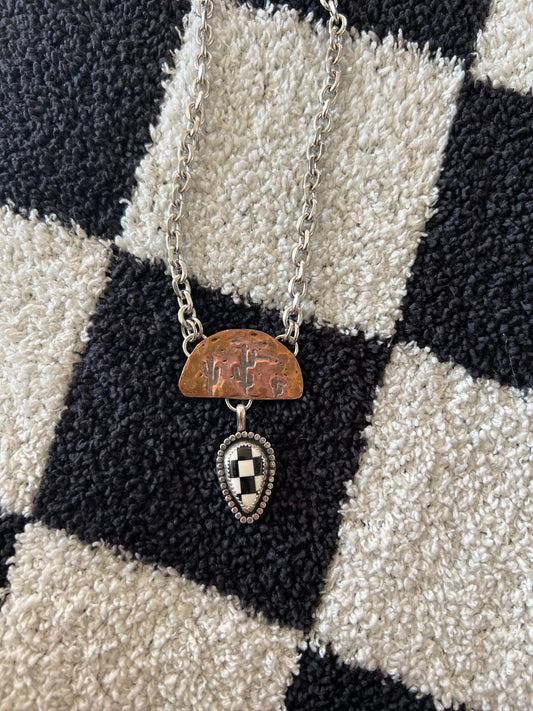 Copper Cactus & Checkered Pendant