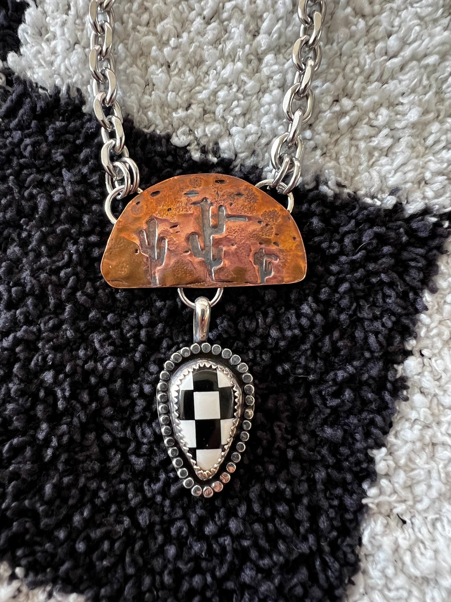 Copper Cactus & Checkered Pendant