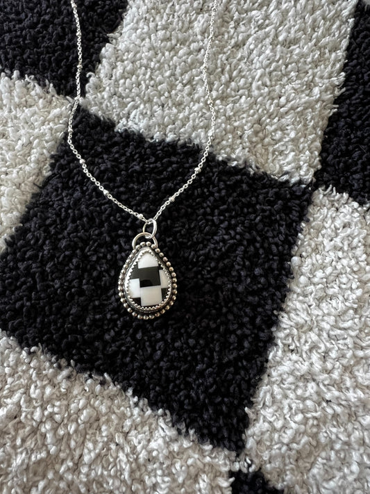 Black & White Checkered Teardrop Pendant
