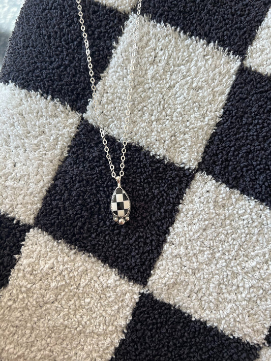Black & White Checkered Teardrop Bubble Pendant