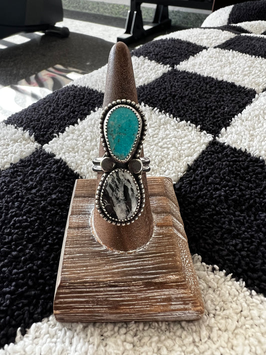Dual Turquoise X Agate Ring Size 7.5