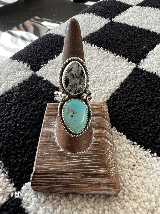 Dual Turquoise X Agate Ring Size 8