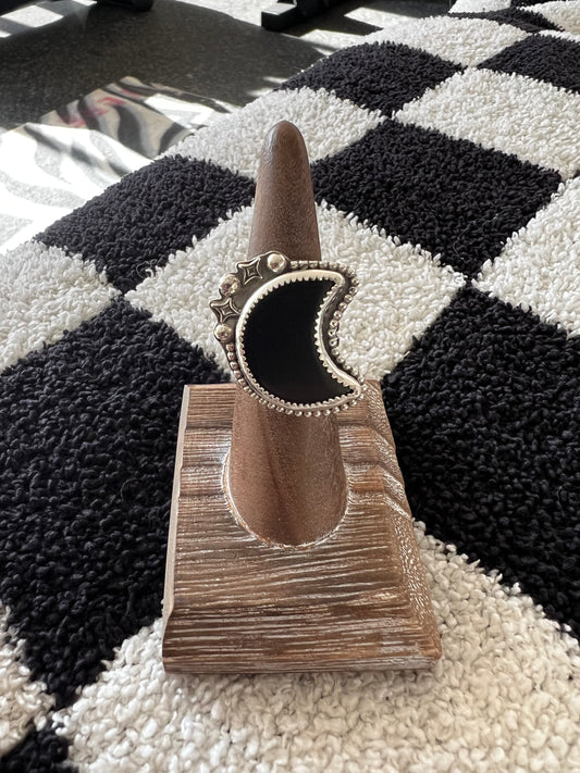 Black Obsidian Moon Ring Size 6 3/4