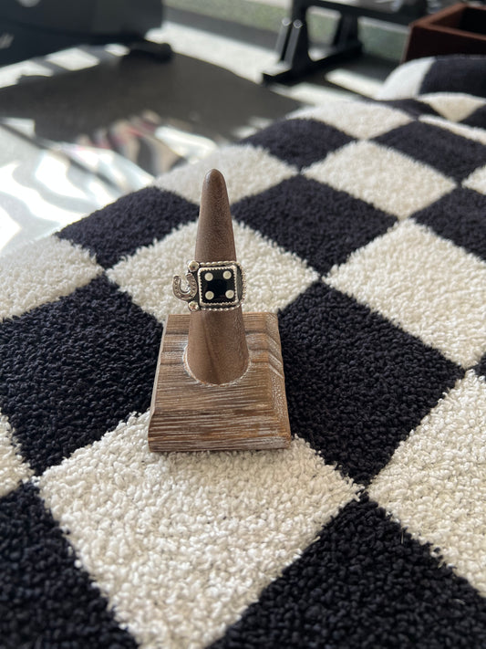 Jet Dice Sterling Silver Horseshoe Ring Size 7