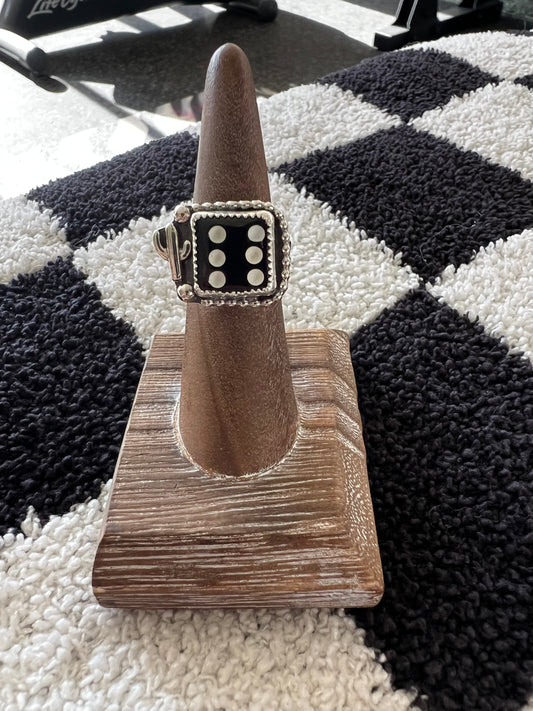 Sterling Silver Cactus Jet Dice Ring Size 6
