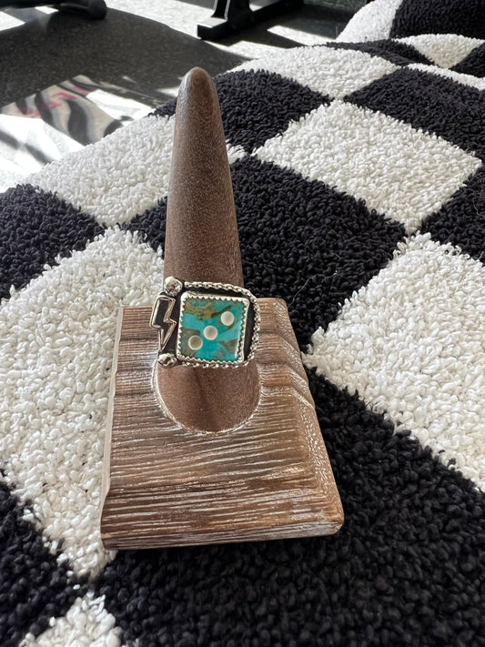 Kingman Turquoise Dice Bolt Sterling Ring size 9 3/4