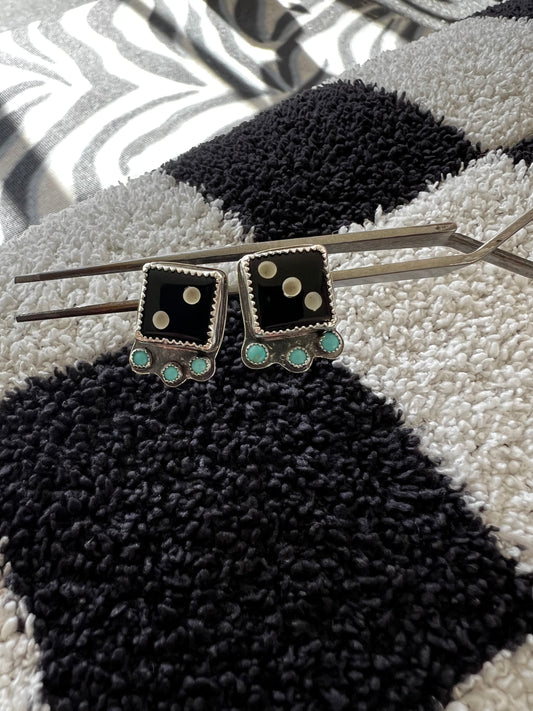 Jet Dice X Kingman Turquoise Studs
